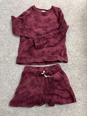 Cat & Jack Maroon Tie-Dye Kids Matching Sweatshirt and Shorts Set